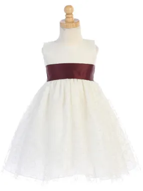 Ivory Flower Girl Dress Glitter Tulle w/ Sash & Bow (7-77)