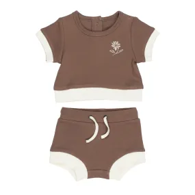 Latte Flower Embroidered Tee & Shortie Set