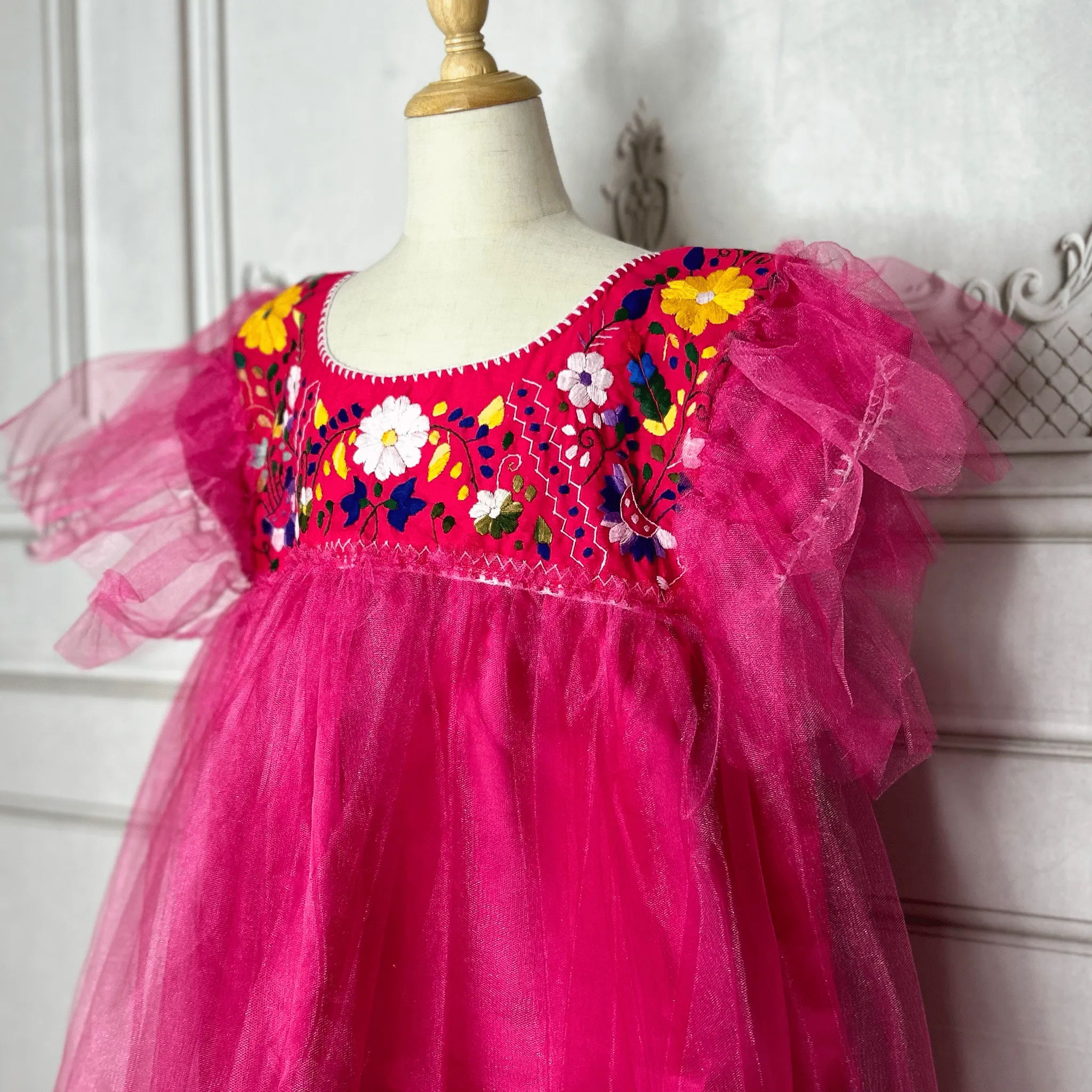 Mexican Flower Girl Dress Puebla Tulle