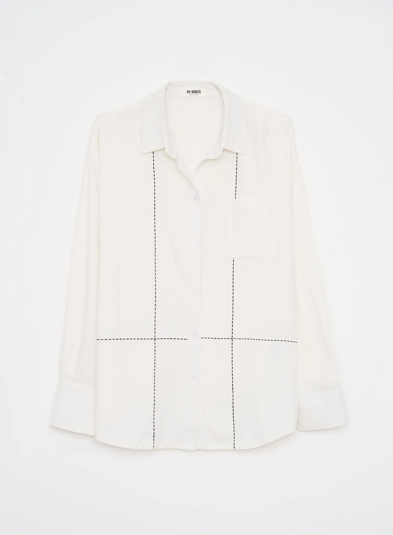 Off White Contrast Stitch Linen Oversized Shirt- Genevive