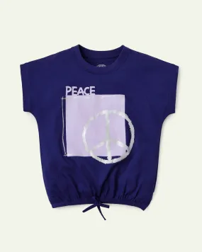 Peace Navy Blue Drop Shoulder T-Shirt