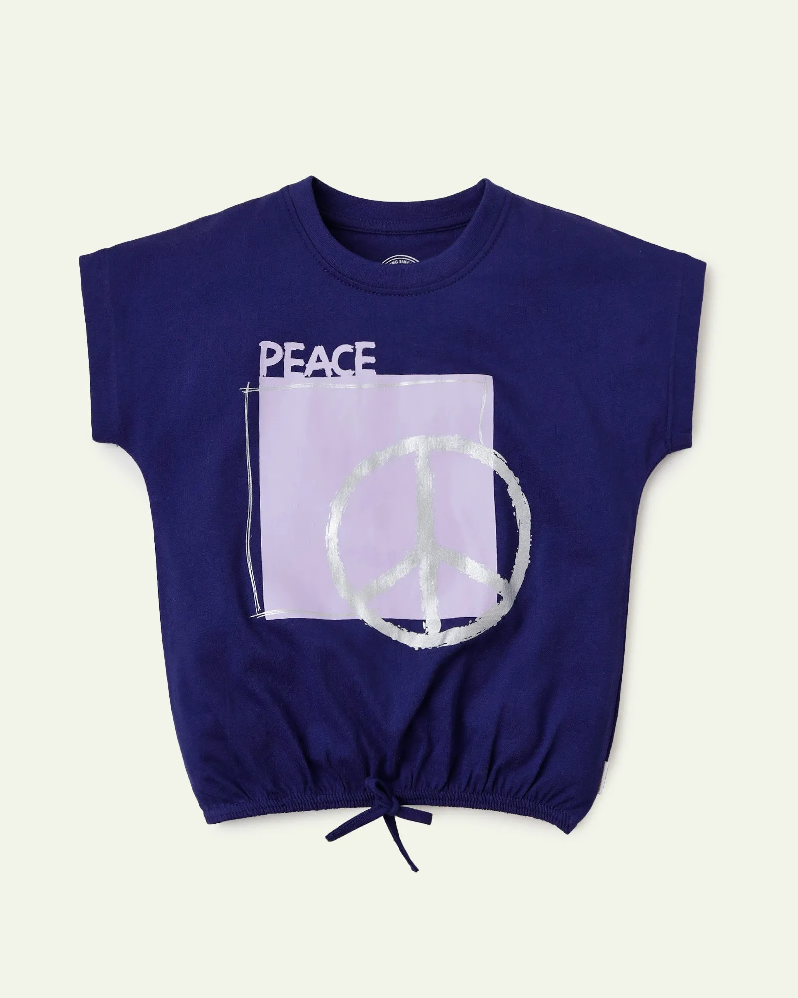 Peace Navy Blue Drop Shoulder T-Shirt