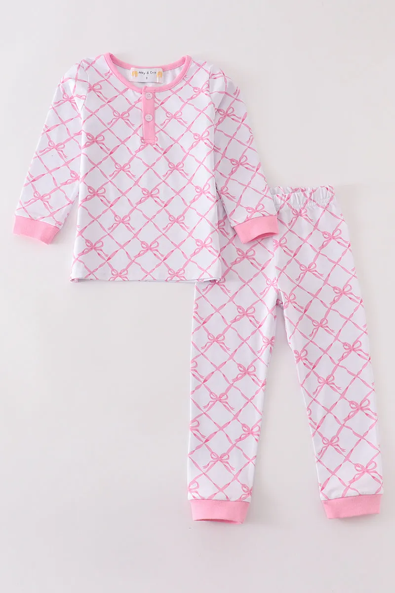 Pink bow tie girl pajama set