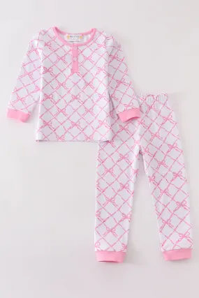 Pink bow tie girl pajama set