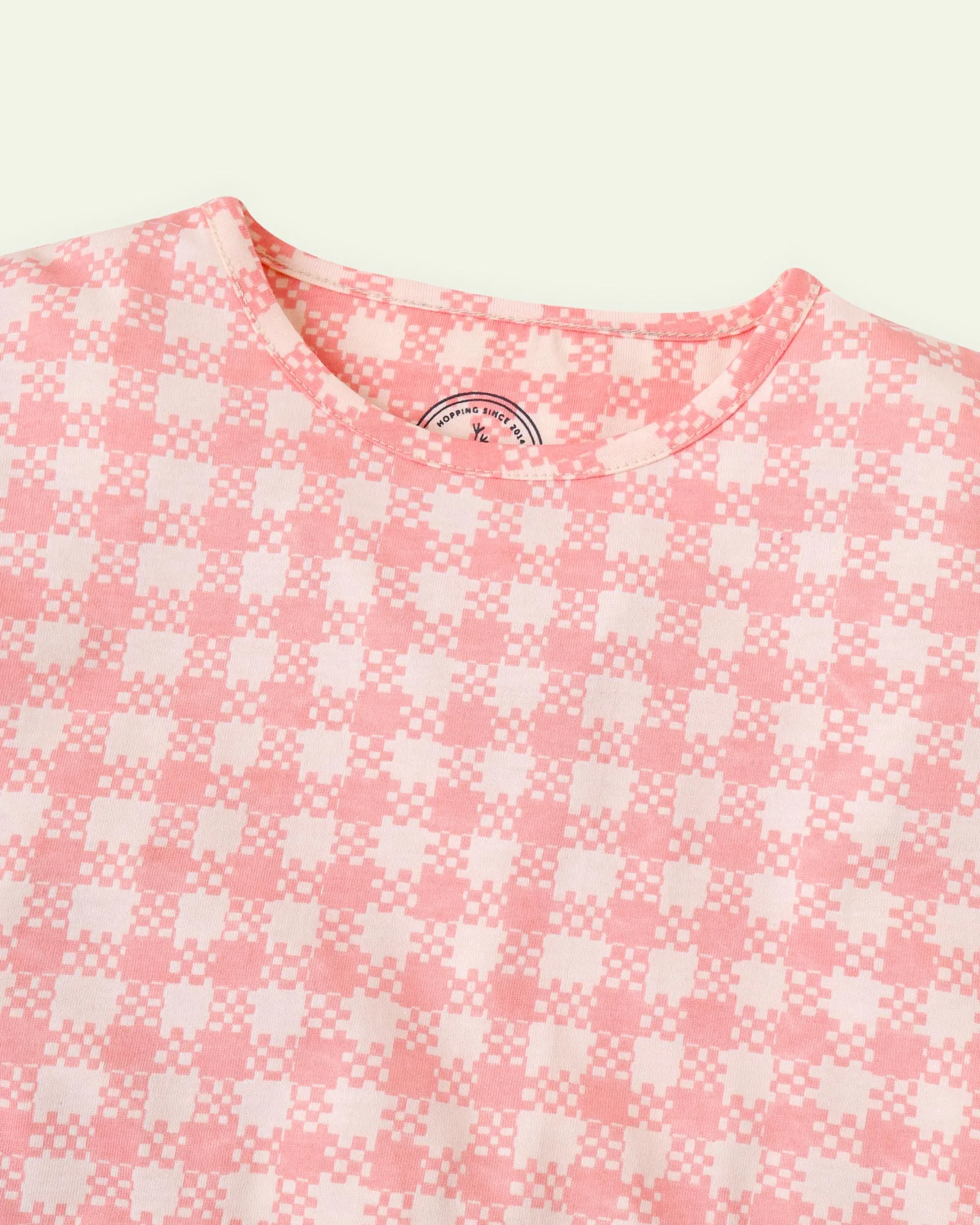 Pink Check Boxy Cropped T-Shirt