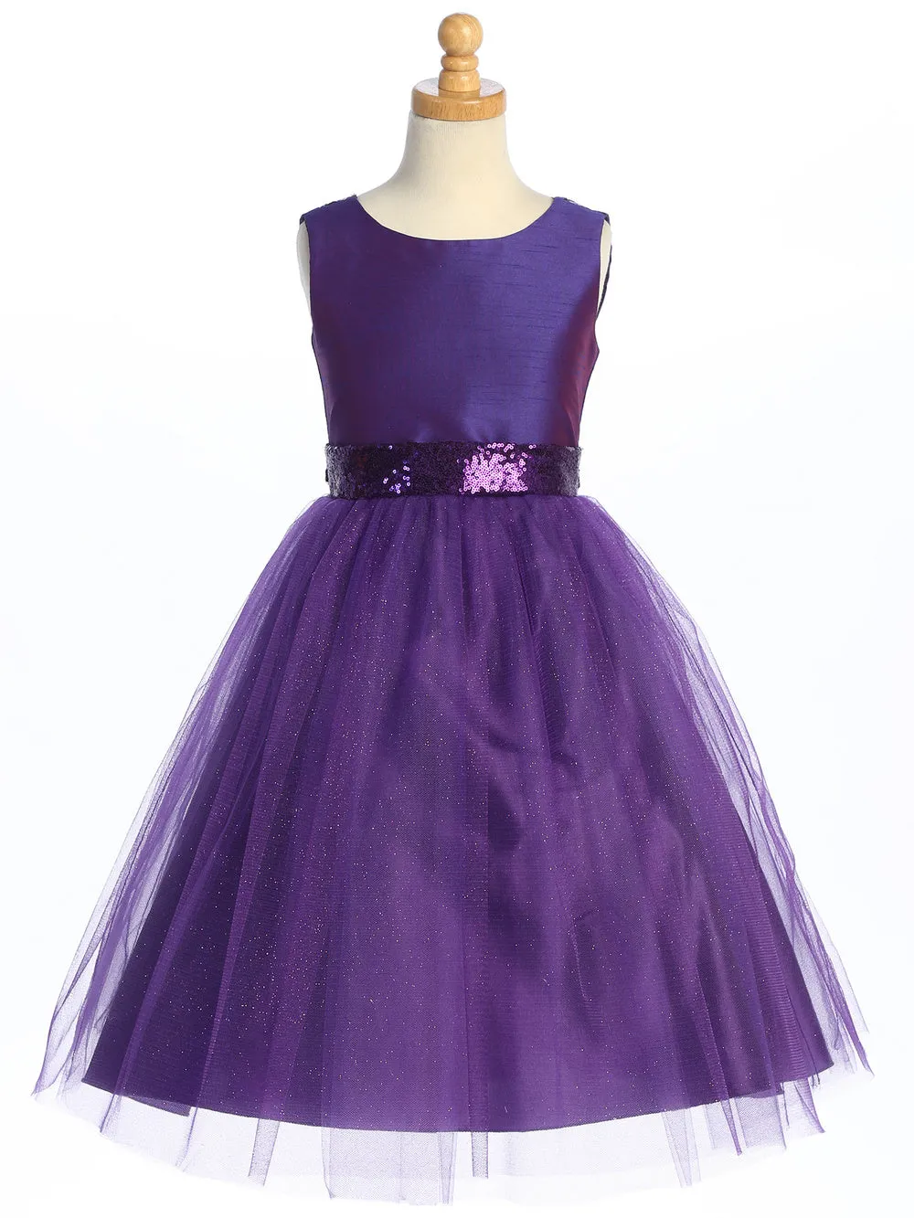 Purple Flower Girl Dress w/ shantung & sparkle tulle with sequins