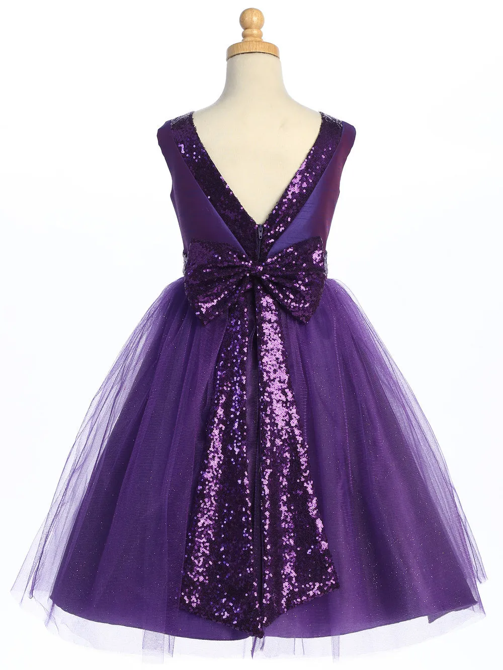 Purple Flower Girl Dress w/ shantung & sparkle tulle with sequins