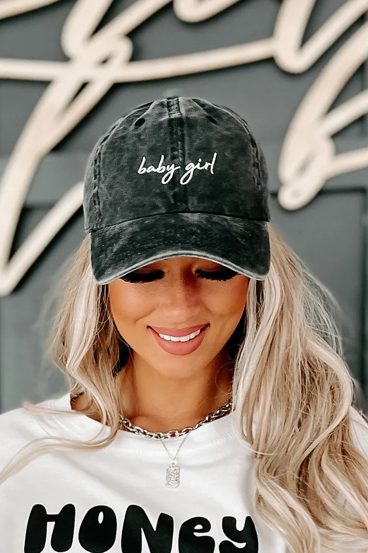 "Baby Girl" Embroidered Baseball Cap (Charcoal)