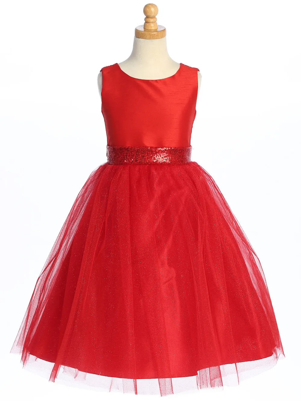 Red Flower Girl Dress w/ shantung & sparkle tulle with sequins