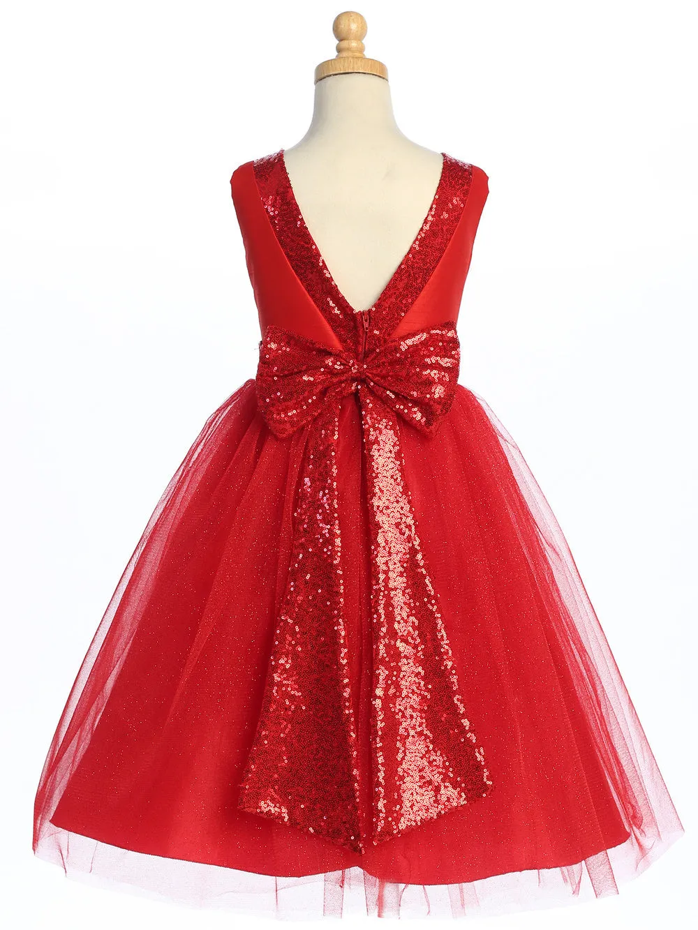 Red Flower Girl Dress w/ shantung & sparkle tulle with sequins