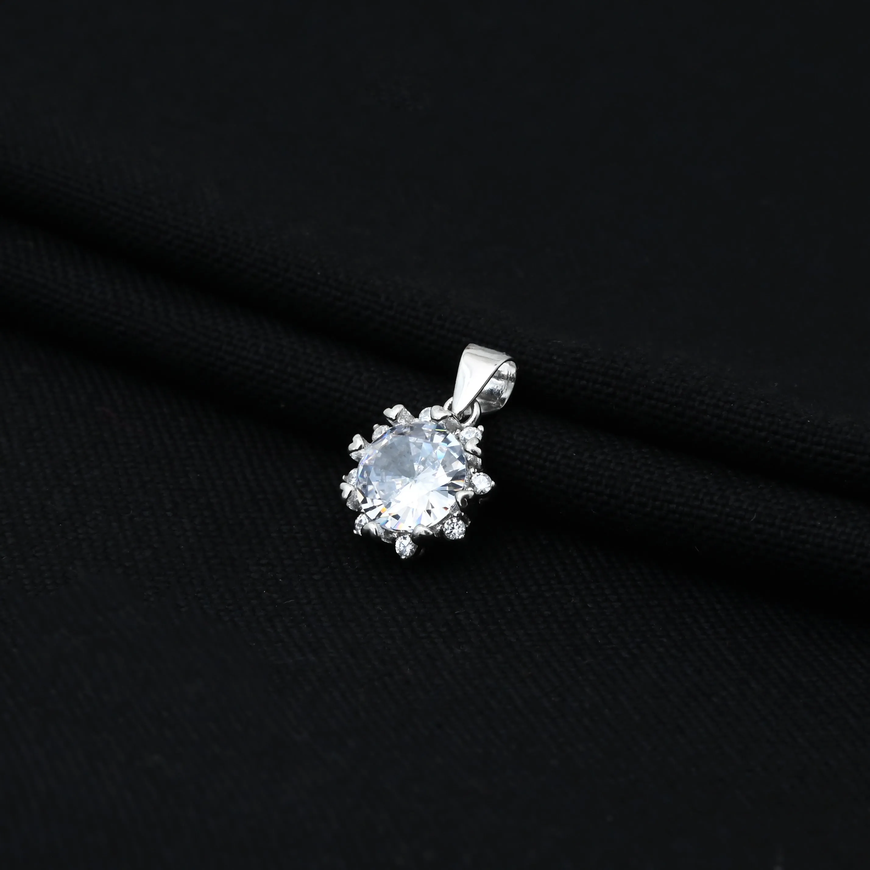 Silver Center CZ Stone with Flower Design Pendant for Girls