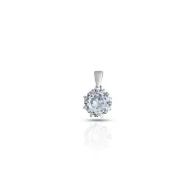 Silver Center CZ Stone with Flower Design Pendant for Girls