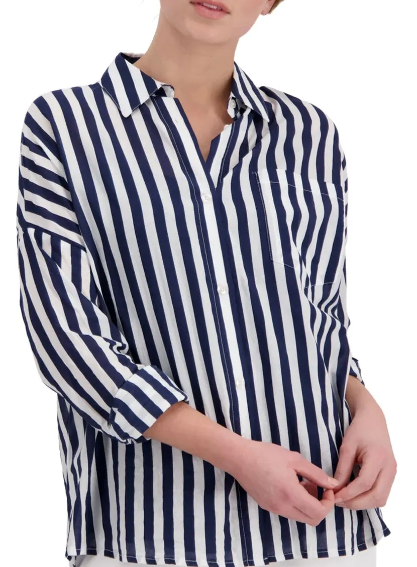 Striped cotton collared shirt 407871