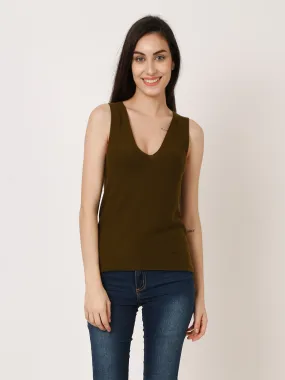 Women Green Ribbed Top