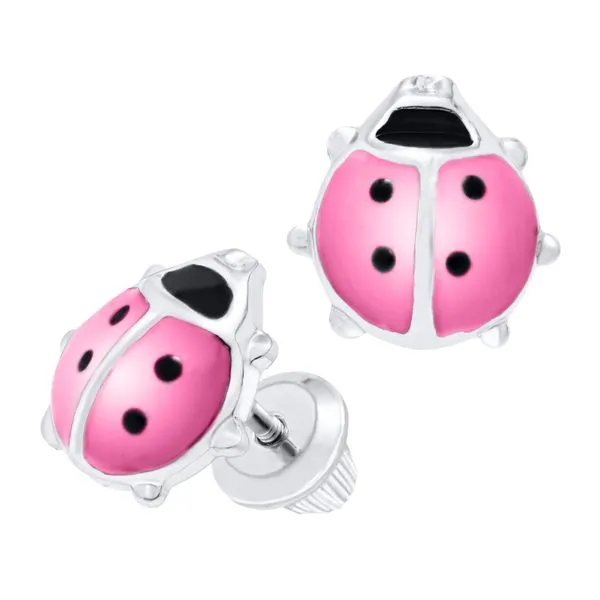 Youth Pink Ladybug Earrings